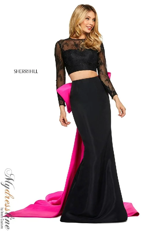 Prom dresses with lace - trimmed hems and off - the - shoulder necklines for a delicate lookSherri Hill 53463 Prom dresses with lace - trimmed hems and off - the - shoulder necklines for a delicate lookSherri Hill 53463