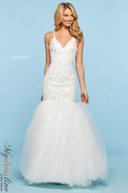 Formal dresses with pleated bodices and taffeta fabric for a traditional lookSherri Hill 53538 Formal dresses with pleated bodices and taffeta fabric for a traditional lookSherri Hill 53538