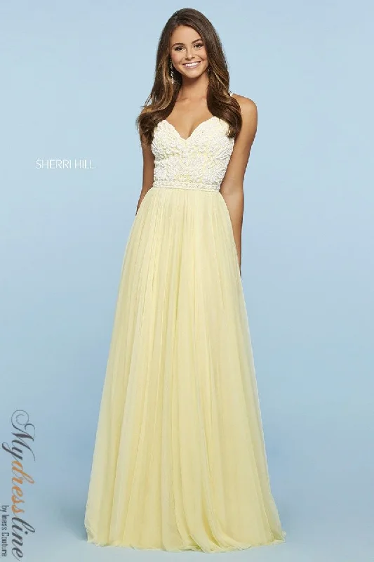 Tea - length formal dresses with lace trim for a semi - formal promSherri Hill 53556 Tea - length formal dresses with lace trim for a semi - formal promSherri Hill 53556