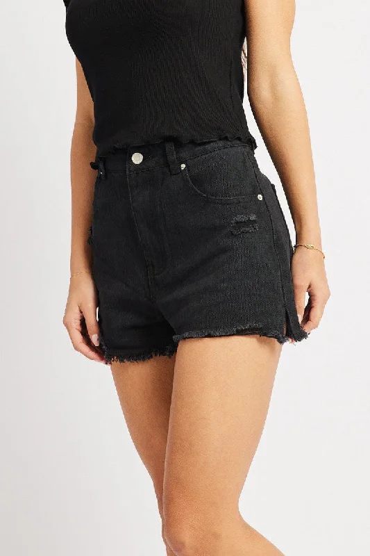 Printed Floral Women Shorts for a Summer - Ready StyleBlack Denim Short High Rise Ripped Printed Floral Women Shorts for a Summer - Ready StyleBlack Denim Short High Rise Ripped