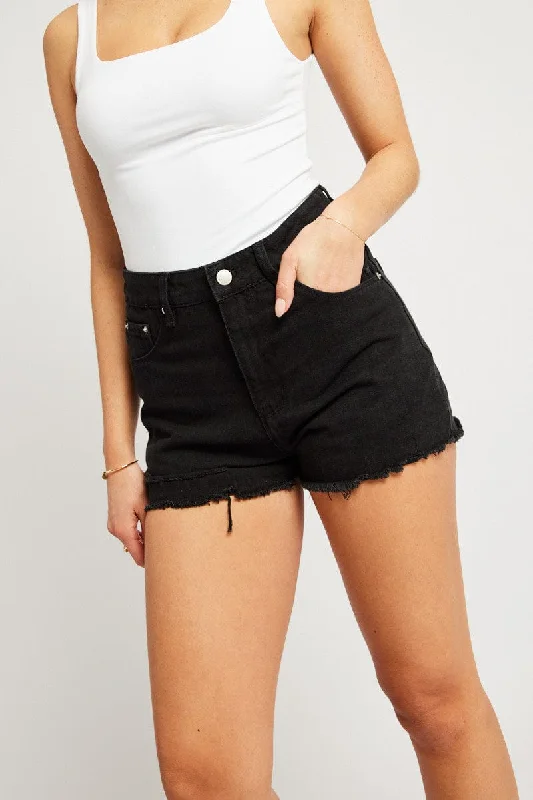 Leather Look Women Shorts for an Edgy and Chic StyleBlack Relaxed Shorts High Rise