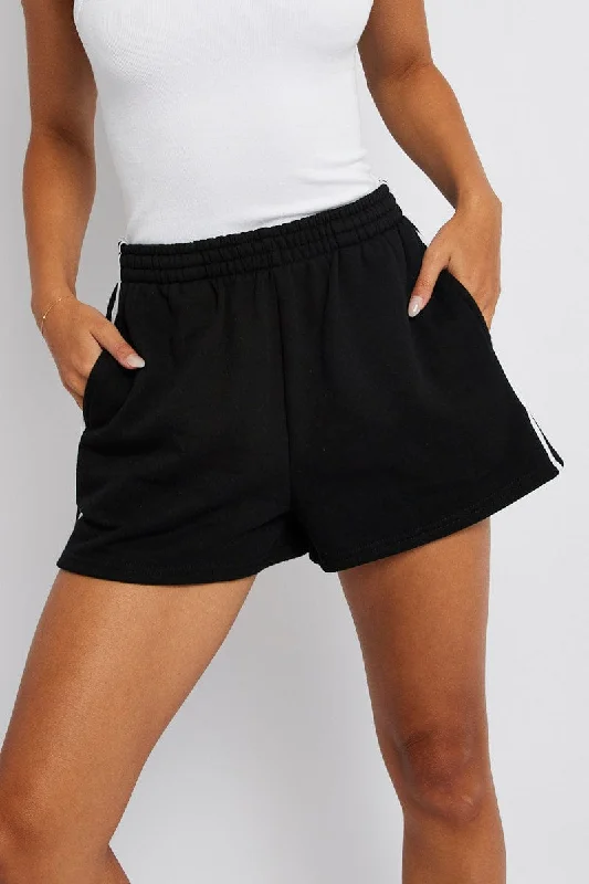 Solid Color Women Shorts in Bright Hues for a Bold StatementBlack Track Shorts High Rise Elastic Waist Solid Color Women Shorts in Bright Hues for a Bold StatementBlack Track Shorts High Rise Elastic Waist