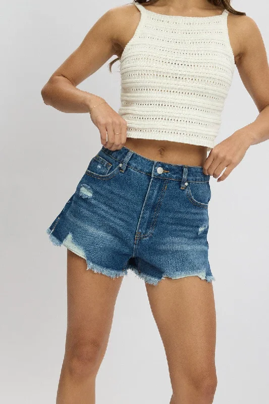 Tie - Waist Women Shorts for a Customizable FitDenim Ripped Denim Short Mid Rise