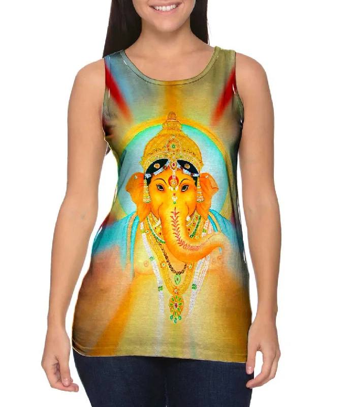 Plus Size Women's Ruffled Hem Tank Tops with Floral PrintsHindu God - "Ganesha Almighty" Plus Size Women's Ruffled Hem Tank Tops with Floral PrintsHindu God - "Ganesha Almighty"