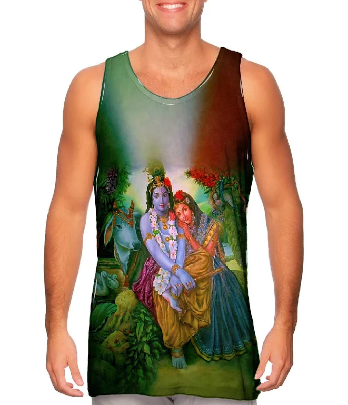 Crew Neck Women's Sustainable Tank Tops Made from Recycled MaterialsHindu God - "Radha Krishna In The Garden" Crew Neck Women's Sustainable Tank Tops Made from Recycled MaterialsHindu God - "Radha Krishna In The Garden"