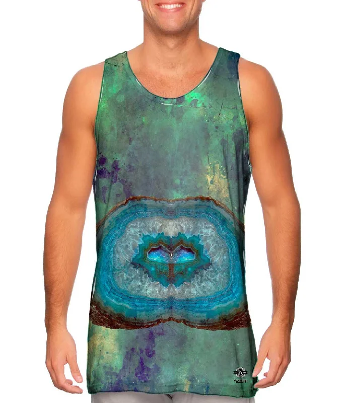 Plus Size Women's Embroidered Tank Tops in Boho StylesHippie Blue Gem Stone