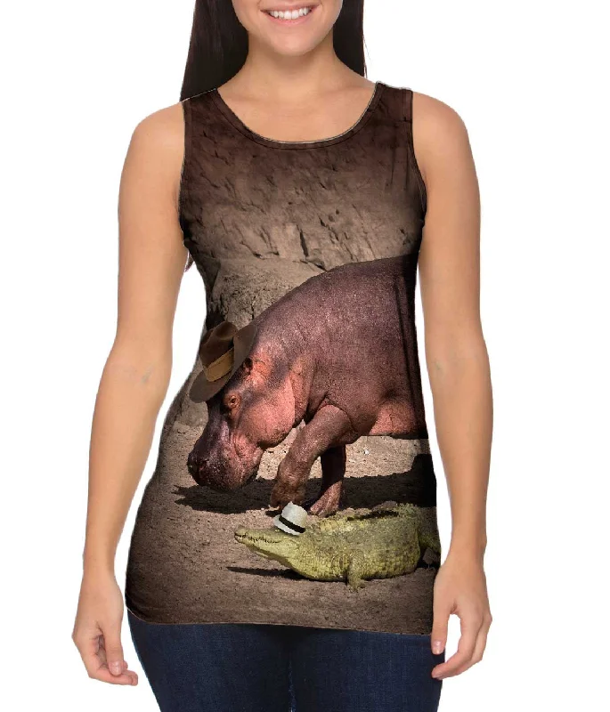 Women's Button - Down Tank Tops in Striped PatternsHippo And Crocodile Walk