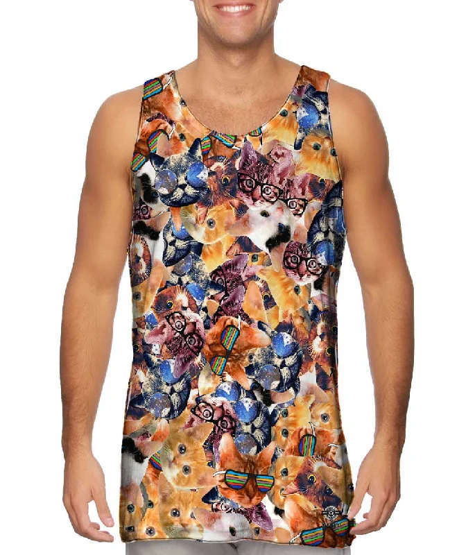 High - Neck Women's Silk Blend Tank Tops for a Luxurious FeelHipster Cat Collage