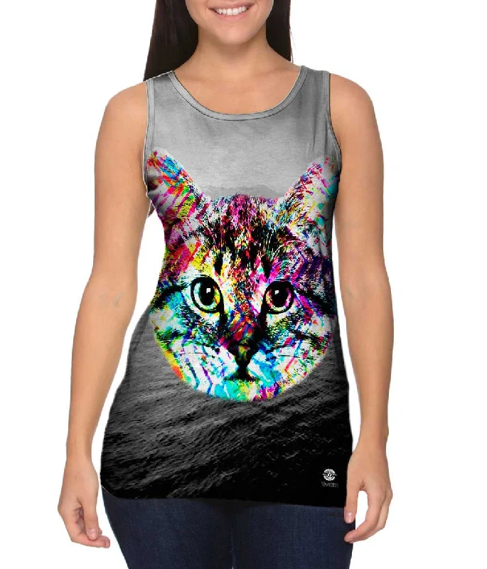 Plus Size Women's Glitter - Trimmed Tank Tops for Party NightsHipster Cat Trastophy