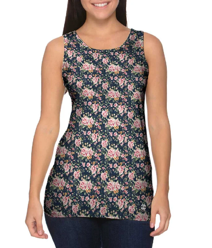 Women's Sleeveless Ribbed Tank Tops for a Trendy LookHipster Flowers Pattern