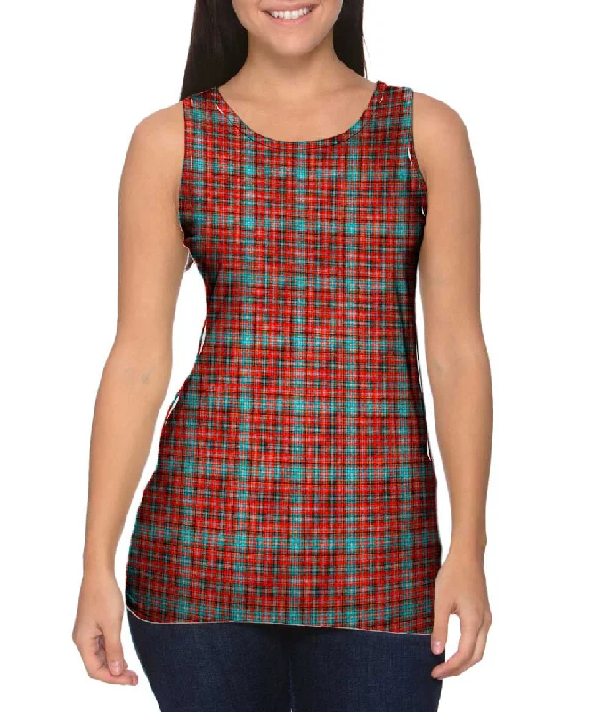 Scoop Neck Women's Linen Blend Tank Tops for SummerHipster Red Flannel