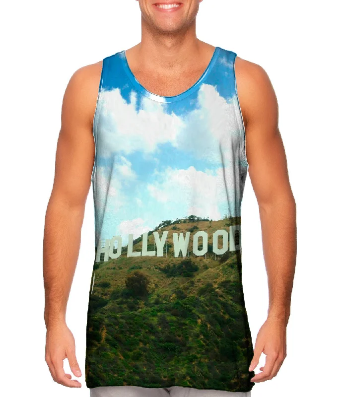 Plus Size Women's Glitter - Trimmed Tank Tops for Party NightsHollywood Sign