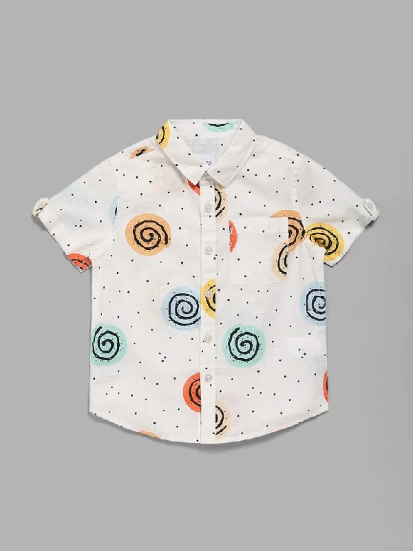 Ruffled Hem Women Shorts to Add a Feminine TouchHOP Kids Off White Swirl Printed Shirt Ruffled Hem Women Shorts to Add a Feminine TouchHOP Kids Off White Swirl Printed Shirt