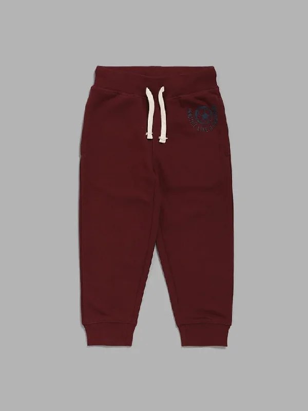Solid Color Women Shorts in Bright Hues for a Bold StatementHOP Kids Wine Football Printed Joggers Solid Color Women Shorts in Bright Hues for a Bold StatementHOP Kids Wine Football Printed Joggers