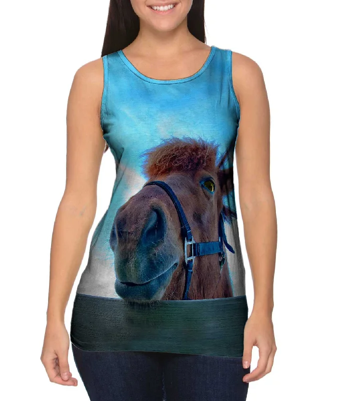 Scoop Neck Women's Linen Blend Tank Tops for SummerHorse Fence Peeker
