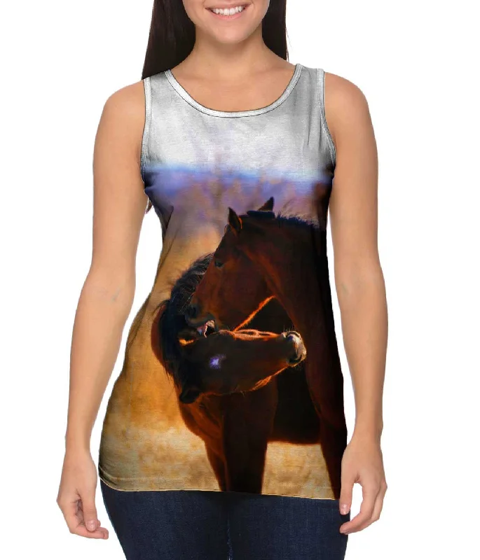 High - Neck Women's Silk Blend Tank Tops for a Luxurious FeelHorse Playing Horses
