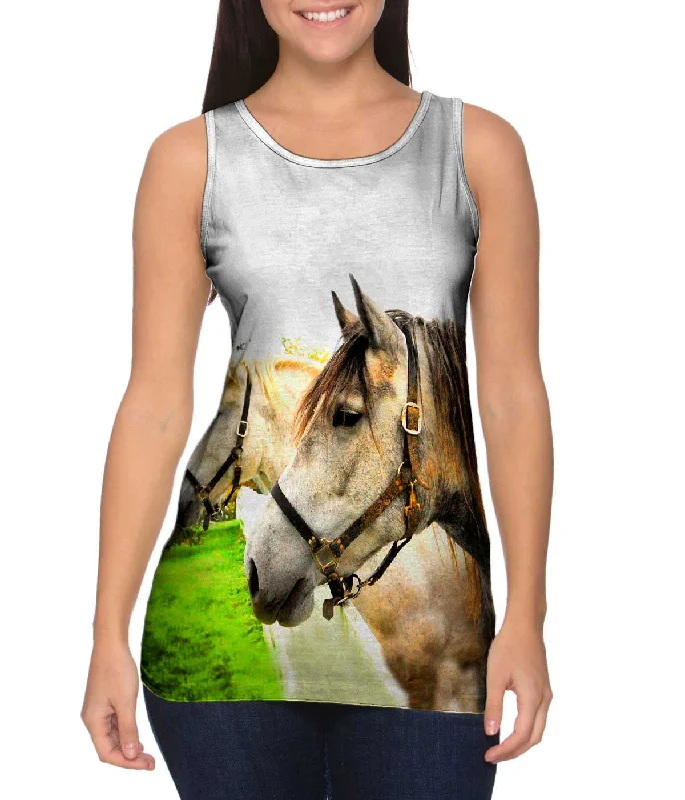 Plus Size Women's Glitter - Trimmed Tank Tops for Party NightsHorse Profile