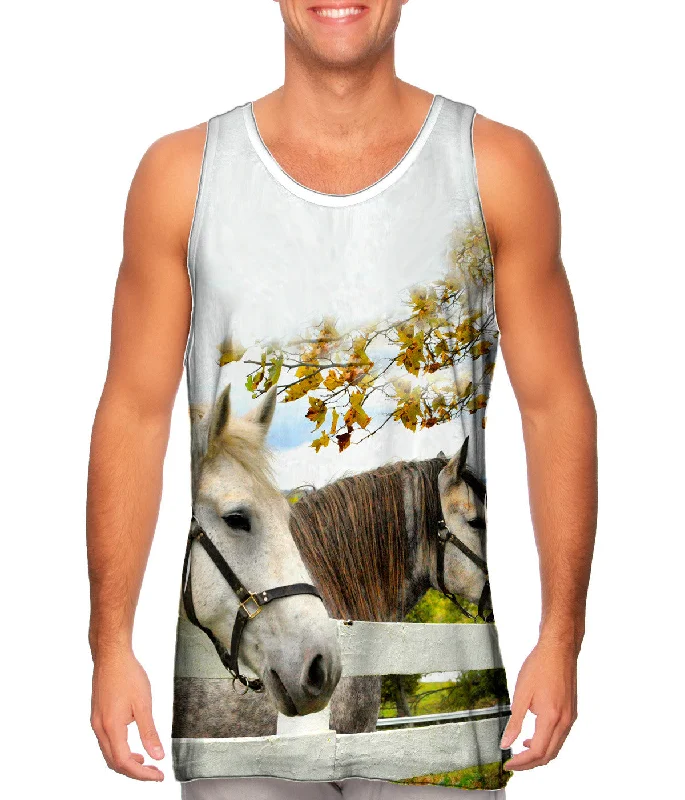 Plus Size Women's Ruffled Hem Tank Tops with Floral PrintsHorses At Fence