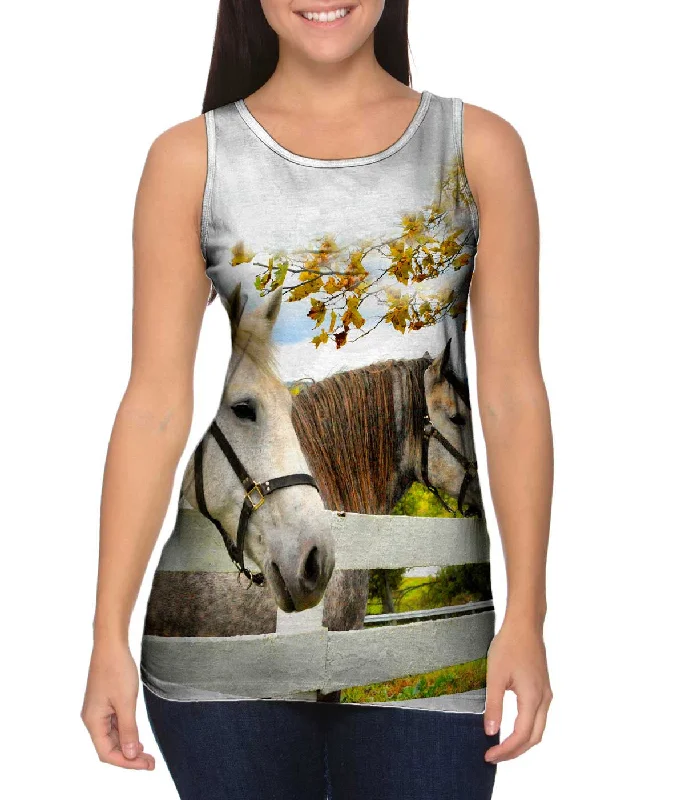 Square Neck Women's Organic Cotton Tank Tops in Earth TonesHorses At Fence