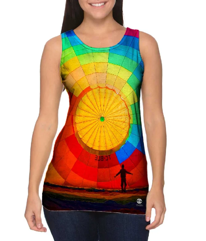 Plus Size Women's Side - Slit Tank Tops in Metallic ShadesHot Air Balloon Inflating