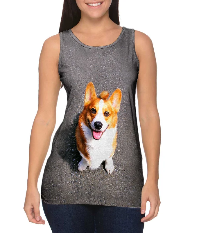 One - Shoulder Women's Rayon Blend Tank Tops for a Flowy LookHuggable Corgi