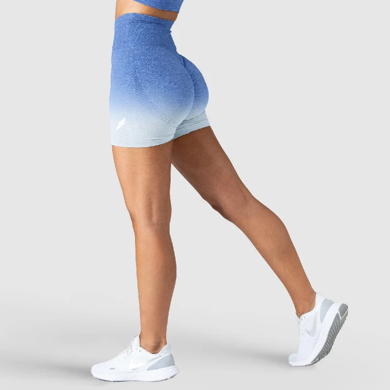 Patterned Geometric Women Shorts for a Modern AppealOmbre Scrunch Seamless Shorts - Blue Patterned Geometric Women Shorts for a Modern AppealOmbre Scrunch Seamless Shorts - Blue