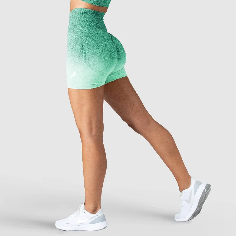 Cuffed Women Shorts for a Laid - Back and Trendy LookOmbre Scrunch Seamless Shorts - Green Cuffed Women Shorts for a Laid - Back and Trendy LookOmbre Scrunch Seamless Shorts - Green