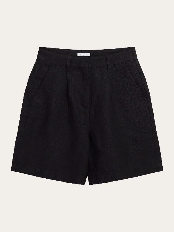 Cuffed Women Shorts for a Laid - Back and Trendy LookPOSEY wide high-rise linen shorts - GOTS/Vegan - Black Jet Cuffed Women Shorts for a Laid - Back and Trendy LookPOSEY wide high-rise linen shorts - GOTS/Vegan - Black Jet
