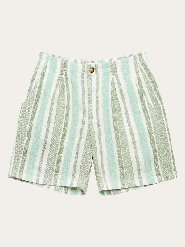 High - Waisted Women Shorts for a Retro and Flattering LookPOSEY wide mid-rise pleated jacquard woven stripe shorts - GOTS/Vegan - Green stripe