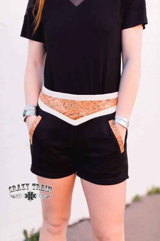 Embroidered Women Shorts with Intricate DesignsWhistle Britches Tooled Leather Shorts In Black Embroidered Women Shorts with Intricate DesignsWhistle Britches Tooled Leather Shorts In Black
