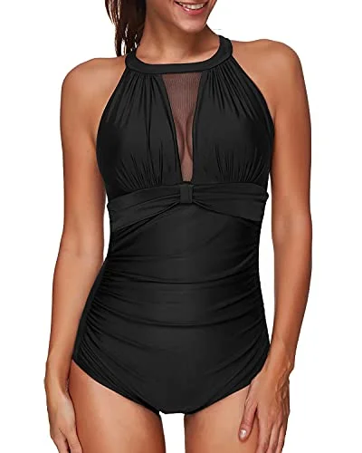 Padded Push-Up Bra Plunge Monokini Women One Piece Swimsuit-Black